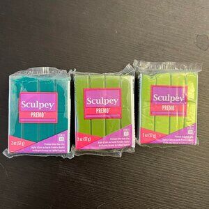 A set of 3 green Sculpey oven baking clays